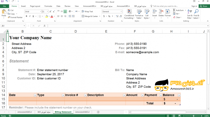 ایجاد یا درج (Insert) یک کاربرگ دارای الگو در اکسل 2016 (Excel 2016)