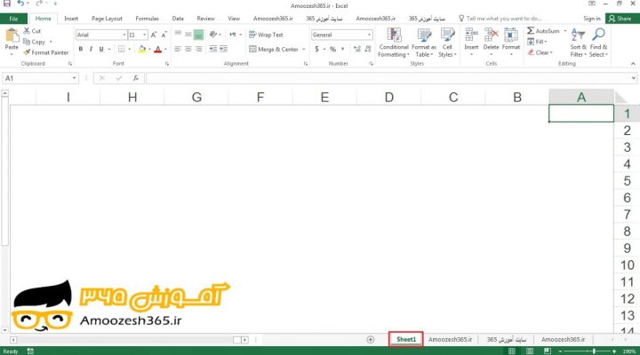 ایجاد یک کاربرگ (Worksheet) خالی با کلید درج کردن کاربرگ (Insert Worksheet) در اکسل 2016 (Excel 2016)