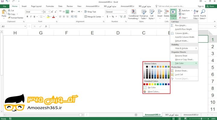 تغییر رنگ زبانه یک کاربرگ (Worksheet) در اکسل 2016 (Excel 2016)