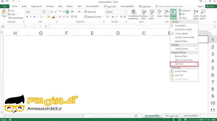 تغییر رنگ زبانه کاربرگ به کمک رنگ های سفارشی (Custom Colors) در اکسل 2016 (Excel 2016)