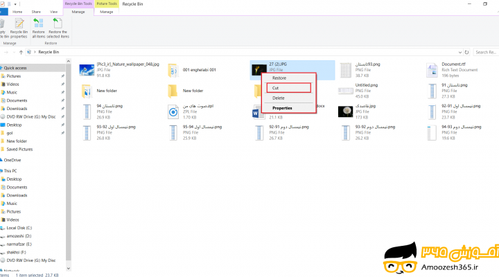 سطل زباله (Recycle bin) یا انتقال فایل های سطل زباله در سیستم عامل ویندوز 10