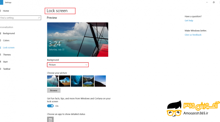 تغییر تصویر لاک اسکرین (Look screen) با استفاده از انتخاب گزینه Picture یا تغییر تصویر صفحه قفل ویندوز در سیستم عامل ویندوز 10