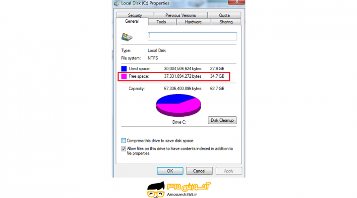 بررسی مقدار فضار آزاد هارد Check Hard Drive Free Space در ویندوز 7 (WINDOWS 7)