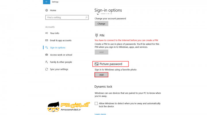 ایجاد تصویر به عنوان پسورد Create a picture Password در سیستم عامل ویندوز 10 (WINDOWS 10)