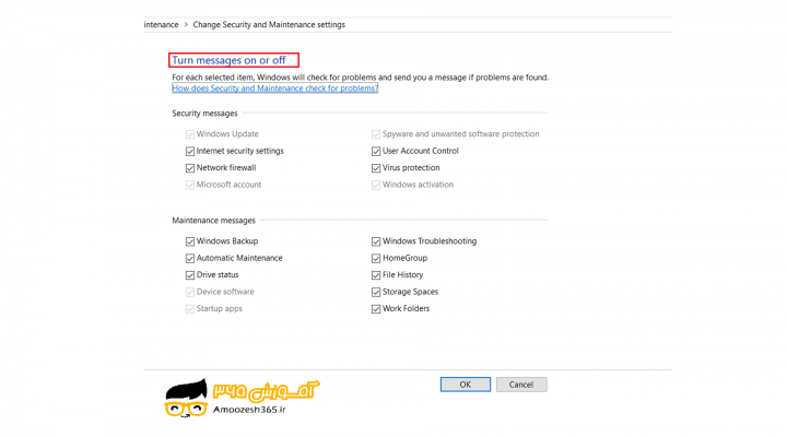 بررسی مشکلات امنیتی Check for Security Problems در سیستم عامل ویندوز 10 (WINDOWS 10)
