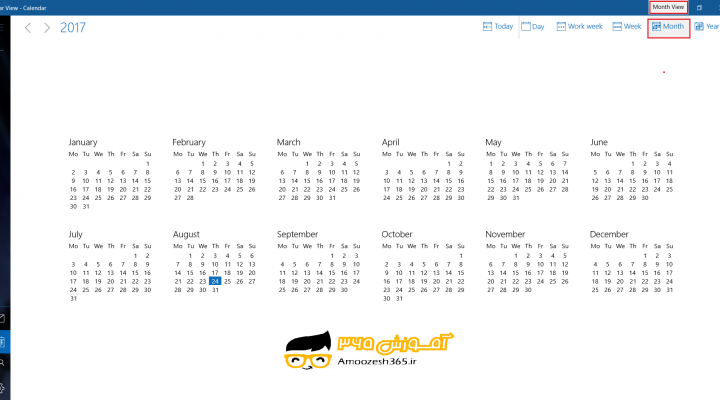 تقویم  Calendar در سیستم عامل ویندوز 10 (WINDOWS 10)